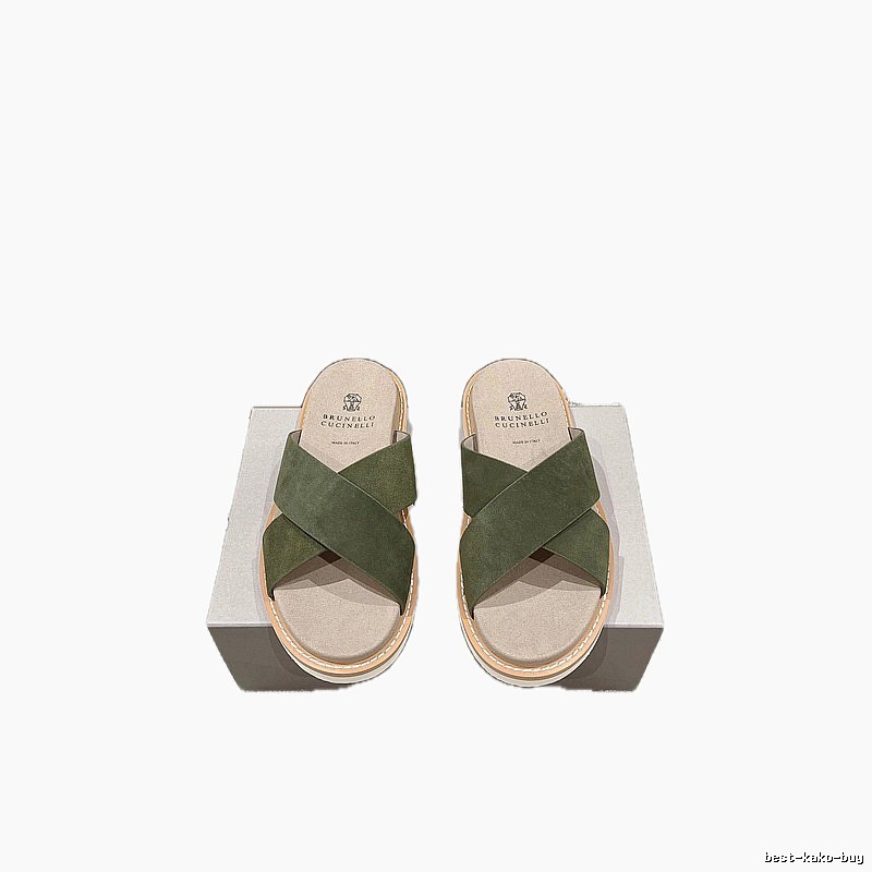 Brunello Cucinelli Casual-style Army Green Slides