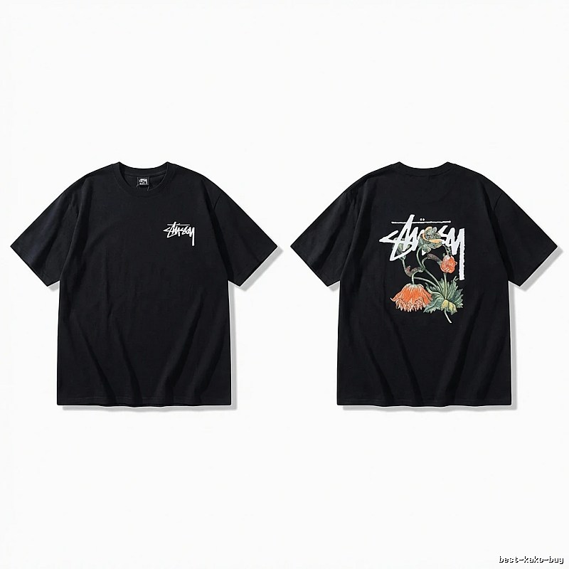 Stussy floral-style black T-shirt