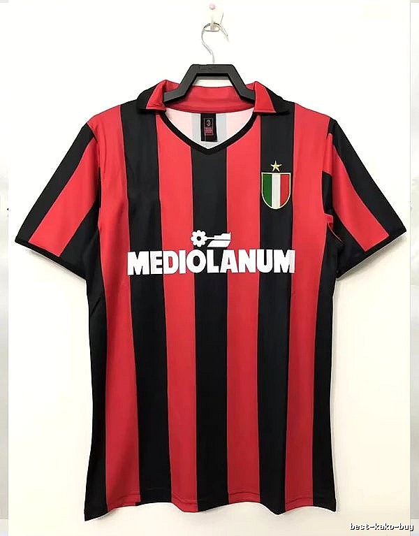 AC Milan Logo Detail Retro soccer jersey Red Black Striped with Functional Detail