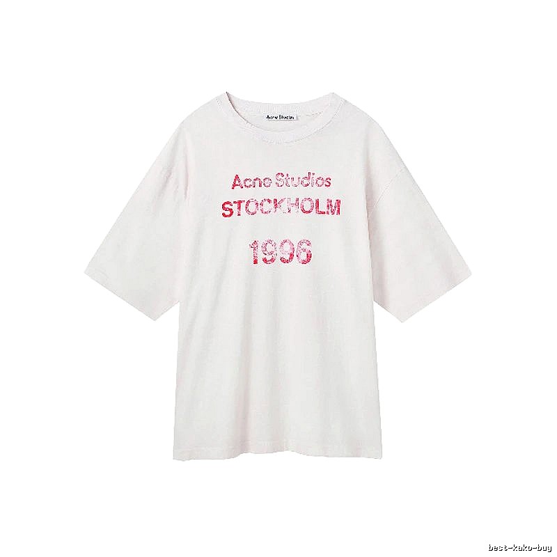 Acne Studios 2090-80 White Pink Lettering Style Ac908046 Stockholm Logo T-Shirt Resort Wear