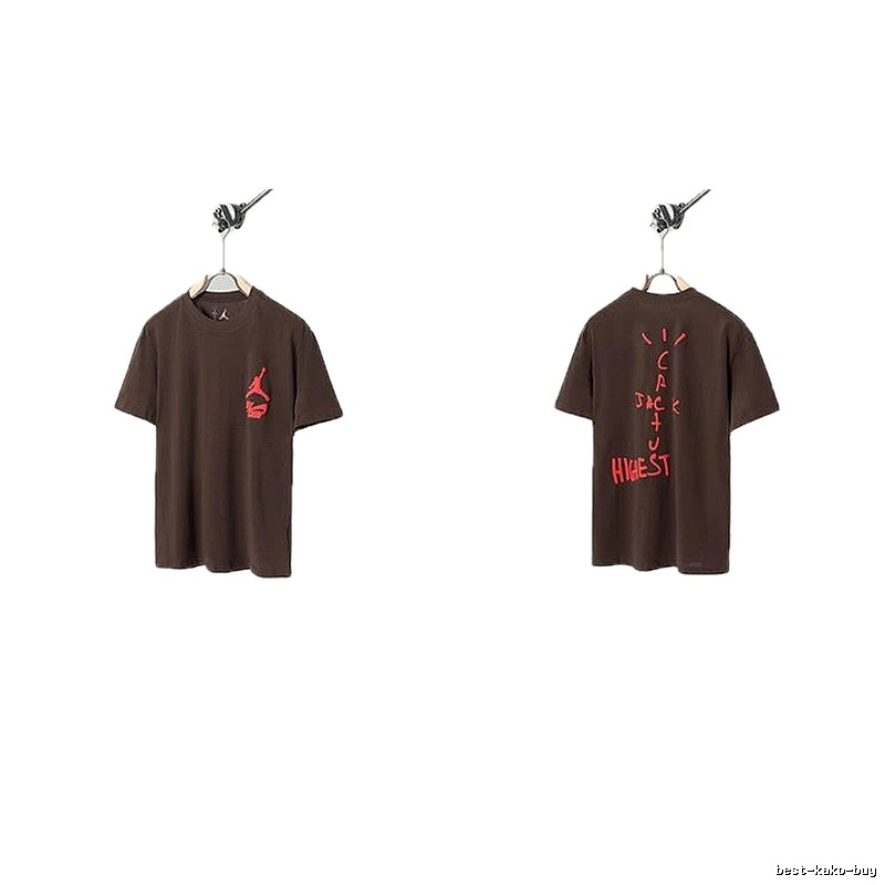 AJ x Travis Scott Co-branded Street Style Brown Short-sleeve T-shirt