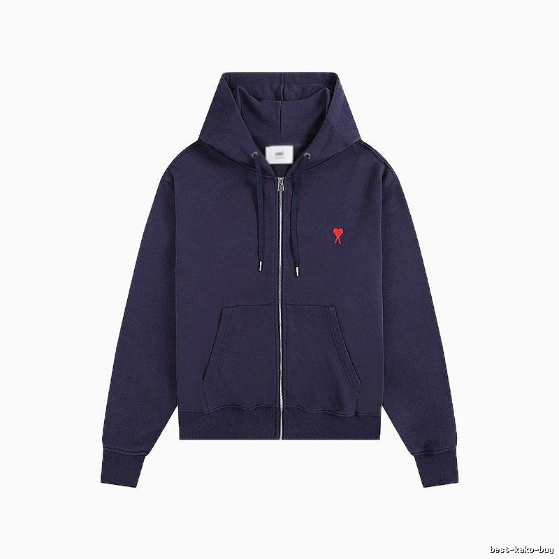 AMI Love Embroidery Style Dark Blue Hoodie