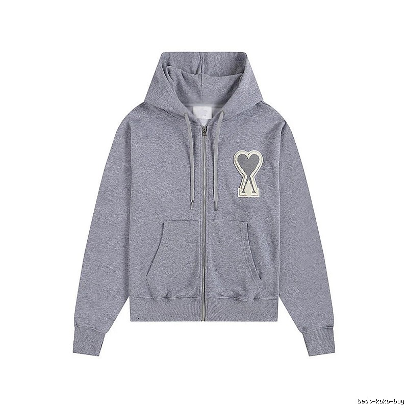 AMI Love Series Grey Zip-Up Hoodie