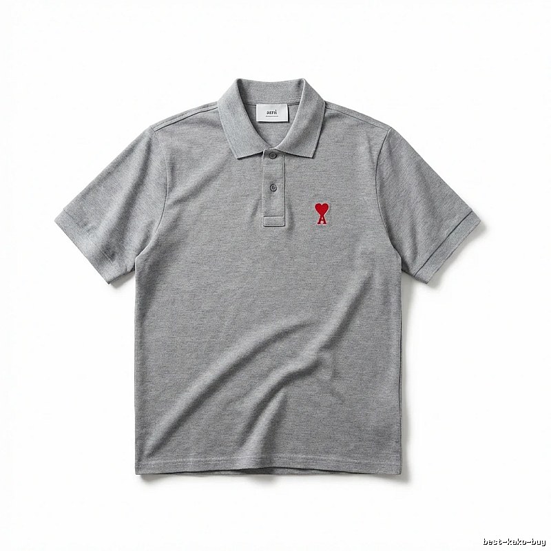 AMI Love Simple Grey Polo Shirt