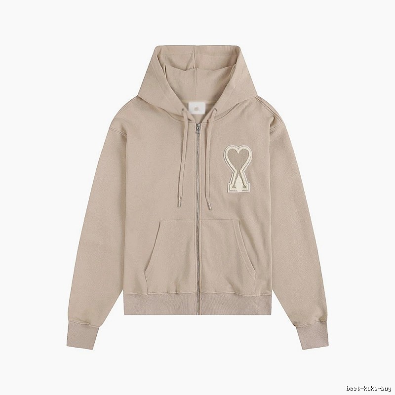 AMI Love Zipper Beige Sweatshirt