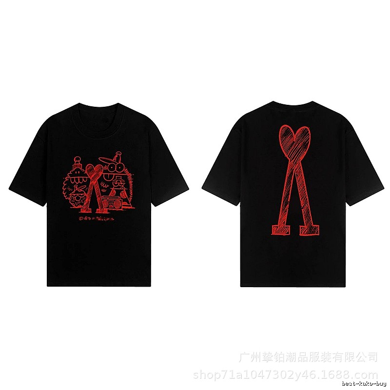 AMI red graffiti-style short-sleeve shirt