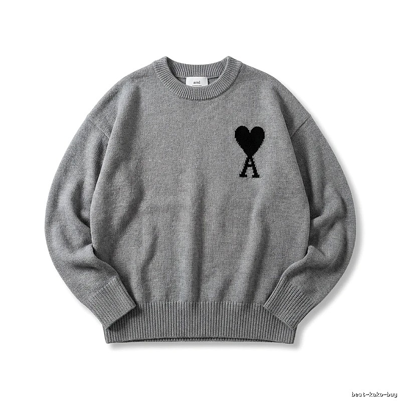 AMIRI Grey Knitted Sweater with Heart Pattern