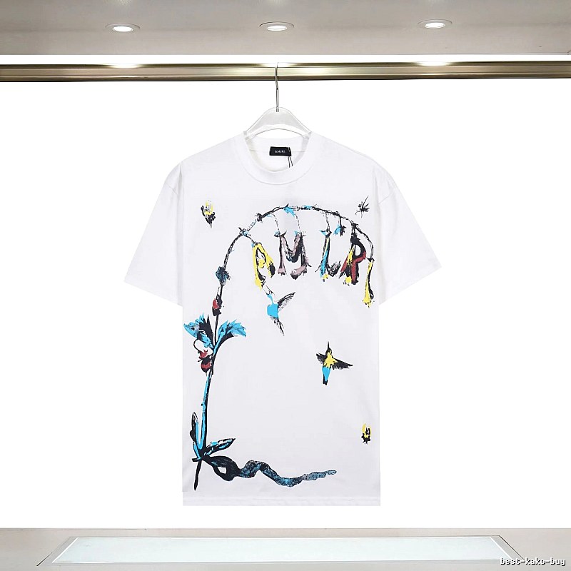 Amiri Streetwear Graphic T-shirt White Blue Amiri with Logo Accent