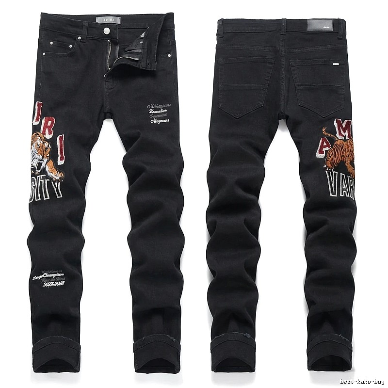 AMIRI Tiger Embroidery Trendy and Cool Style Black Pants