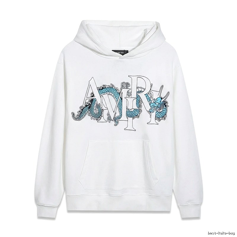 AMIRI White Hoodie with Dragon Pattern Print Style
