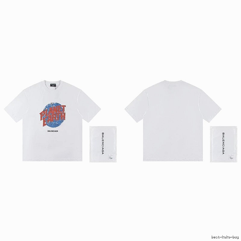 Balenciaga Distressed-style Earth Print White T-Shirt