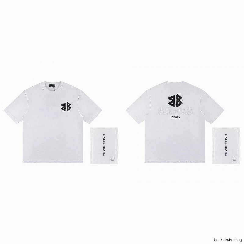 Balenciaga Double-B Print Street Style White T-Shirt