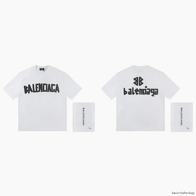 Balenciaga Double B Printed Street Style White T-shirt
