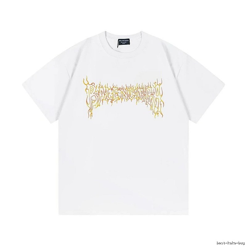 Balenciaga Gothic Style Flame Print White T-Shirt