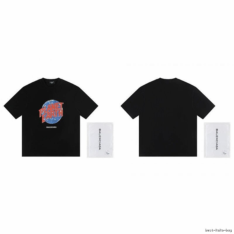 Balenciaga Trendy Black Short-sleeve T-shirt with Earth Print
