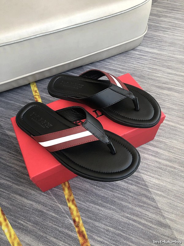 BALLY Classic Striped Casual Black and Red Flip-Flops