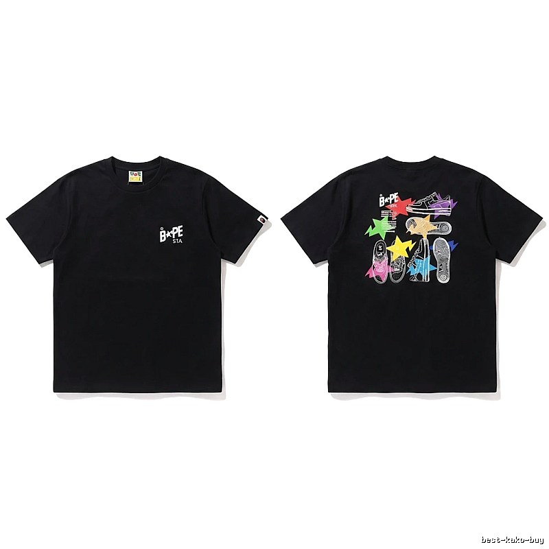 Bape black T-shirt with colorful print style