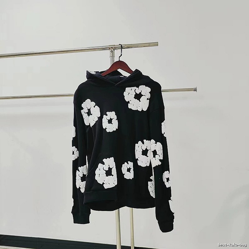 Black Hoodie with Oversized White Flower Print