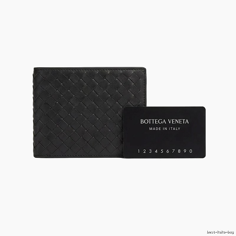 Bottega Veneta Woven Style Black Short Wallet