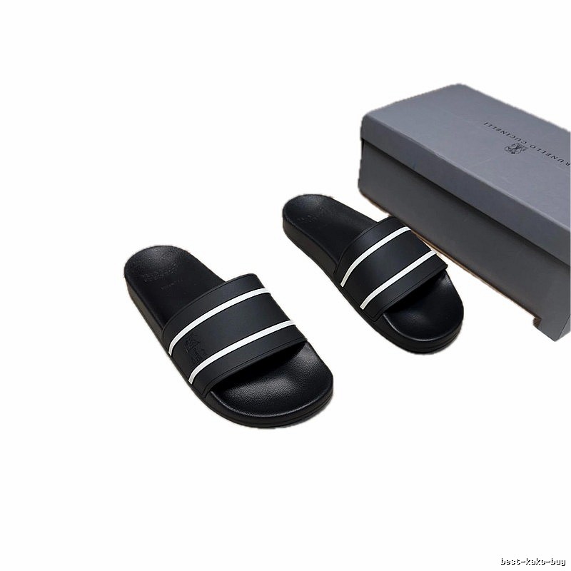 Brunello Cucinelli Casual Minimalist Black and White Color-block Slide Sandals