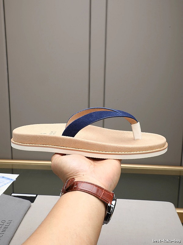 Brunello Cucinelli Casual Style Blue & Apricot Color-block Flip Flops