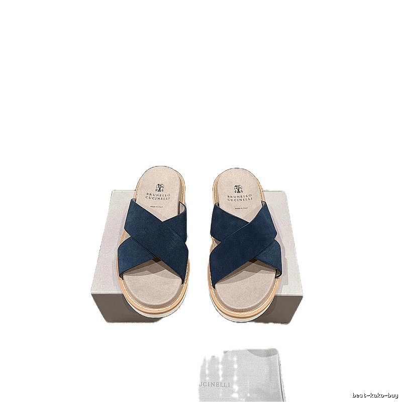 Brunello Cucinelli Minimalist Casual Navy Blue Slide Sandals
