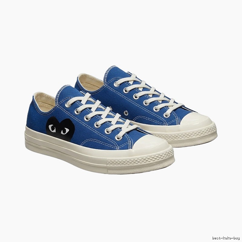 CDG Love Heart Blue and White Canvas Shoes