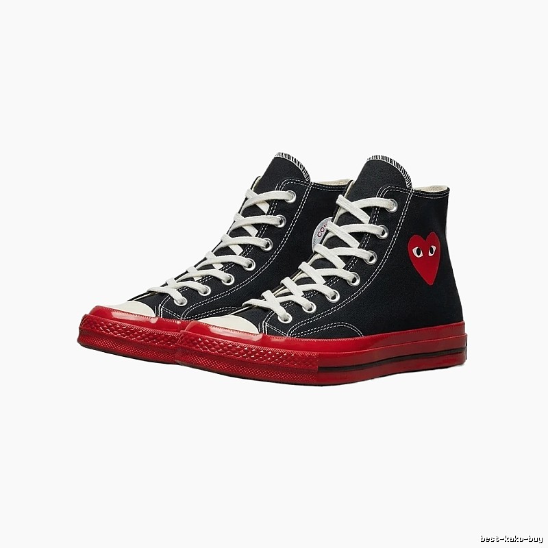 CDG Love High-top Black and Red Canvas Shoes