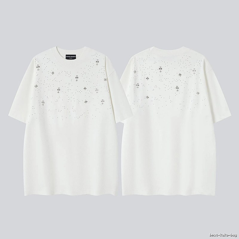 Chrome Hearts Cross Hot-Fix Rhinestone Street Style White T-Shirt