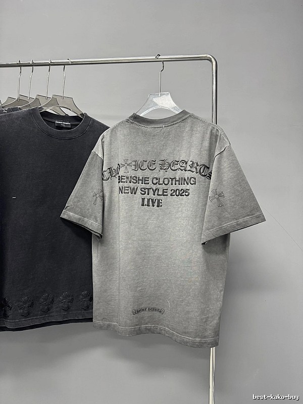 Chrome Hearts Cross Print Vintage Street Style Grey Short-Sleeve T-Shirt