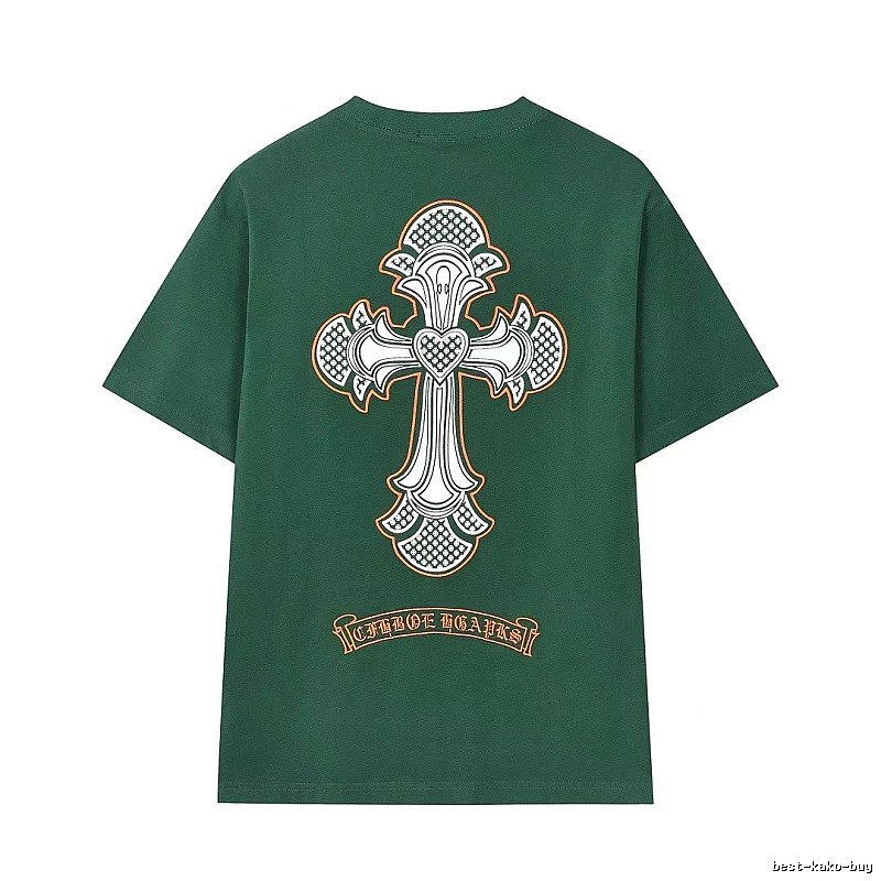 Chrome Hearts Cross Street Style Dark Green Short Sleeve T-Shirt