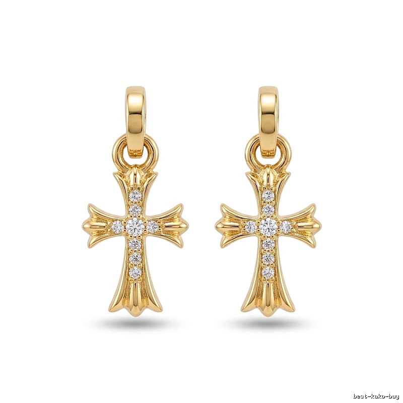 Chrome Hearts Cross Trendy and Cool Style Gold Earrings