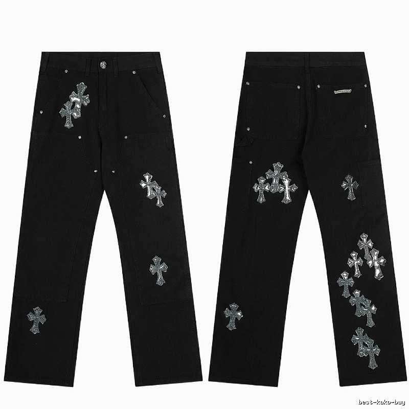 Chrome Hearts Cross Trendy Cool Black Pants