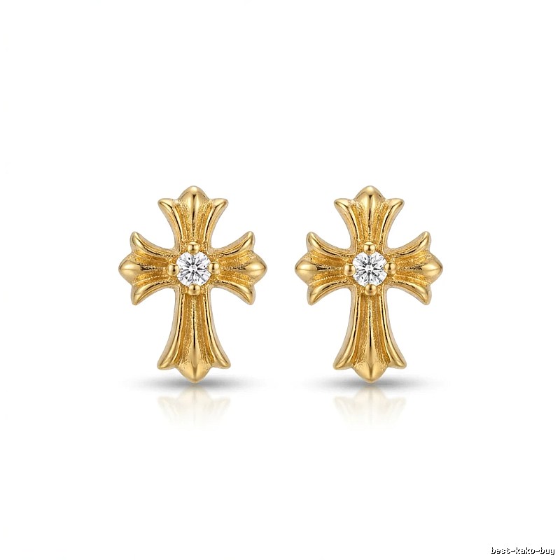 Chrome Hearts Gold Cross Flower Stud Earrings