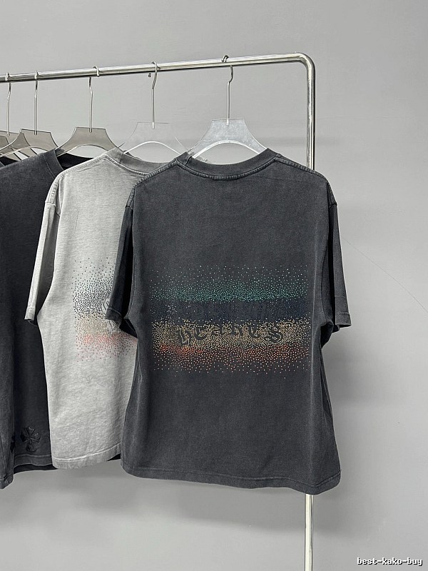 Chrome Hearts Gradient Hot-fix Rhinestone Vintage Distressed Charcoal Black T-Shirt
