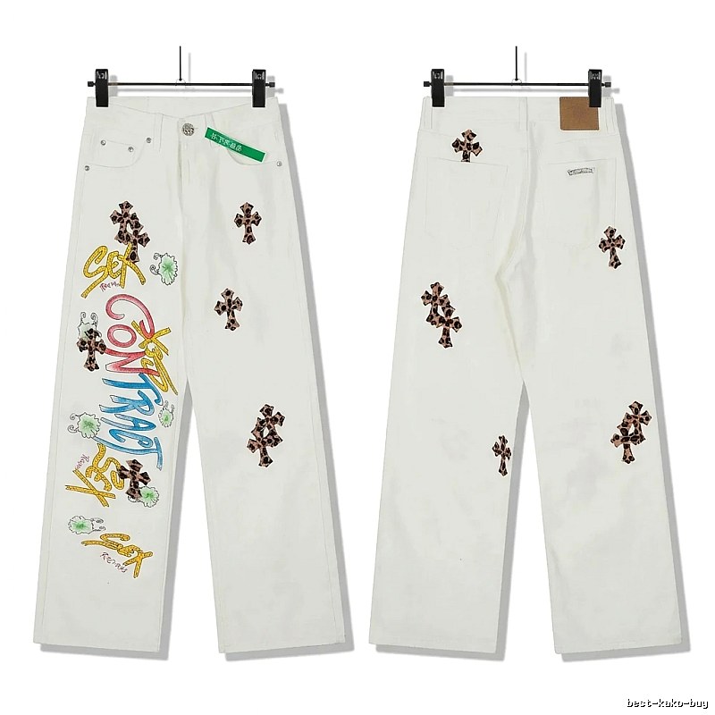 Chrome Hearts Graffiti Style White Jeans
