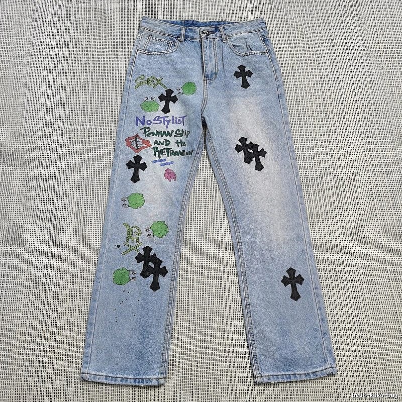 Chrome Hearts Logo Detail Cross patch jeans White Jeans Black with Relaxed Feel