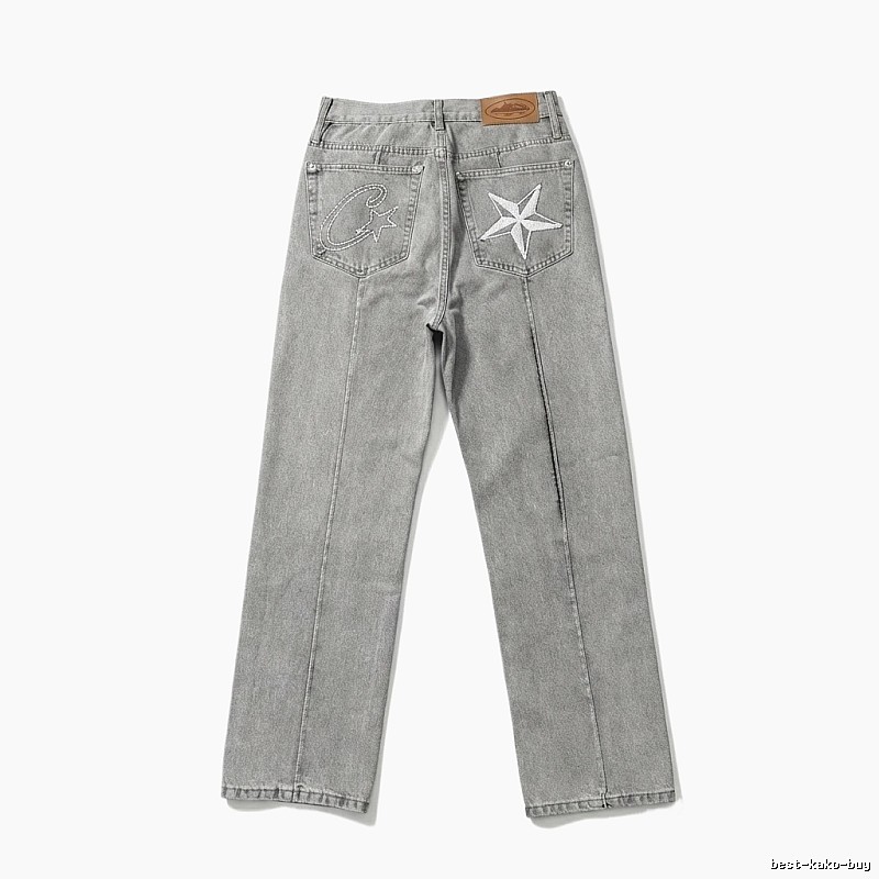 Corteiz Star Embroidered Light Grey Jeans
