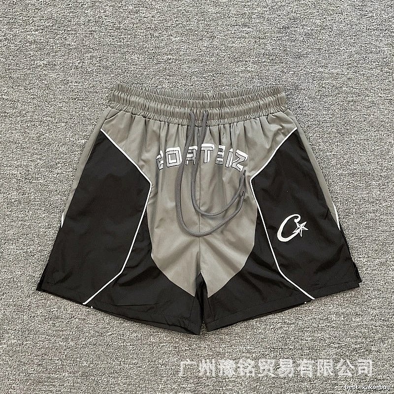 Corteiz Street Style Black and Grey Colorblock Athletic Shorts