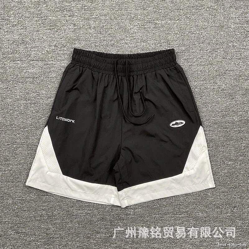 Corteiz Street Style Black and White Colorblock Casual Shorts