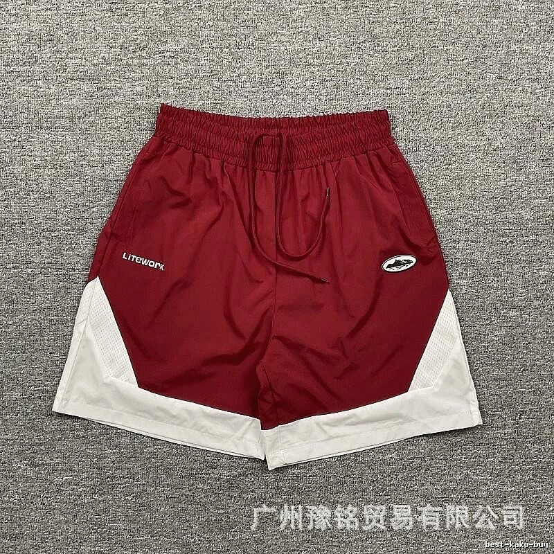 Corteiz Street Style Burgundy and White Colorblock Sports Shorts