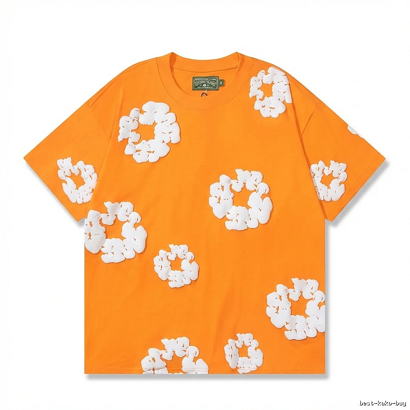 DENIM TEARS Floral Style Orange T-shirt
