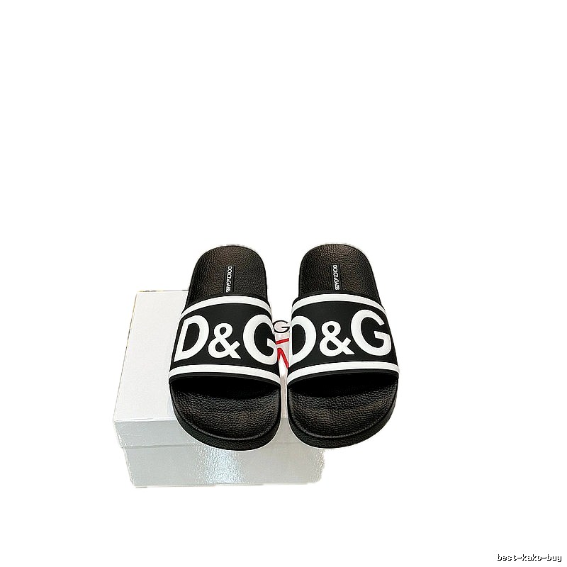 D&G Classic Large Logo Casual Style Black Slide Slippers