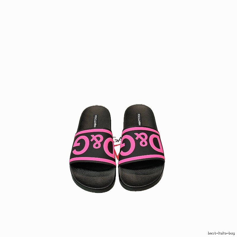 D&G Classic Logo Streetwear Style Black & Pink Colorblock Slide Sandals
