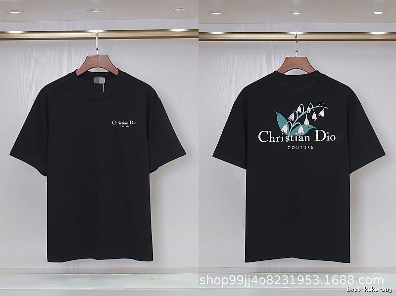 Dior Casual Black T-Shirt with Lily of the Valley Print