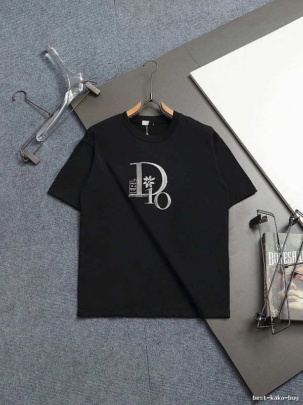 Dior Co-branded Embroidered Light Luxury Style Black Short-sleeve T-shirt