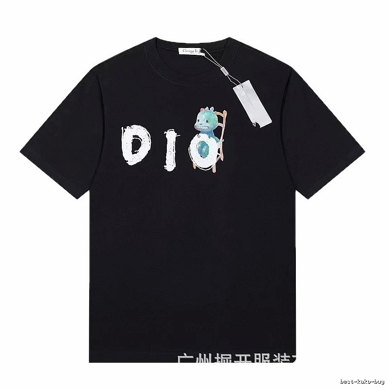 Dior Dinosaur Print Trendy Black Short-sleeve T-shirt