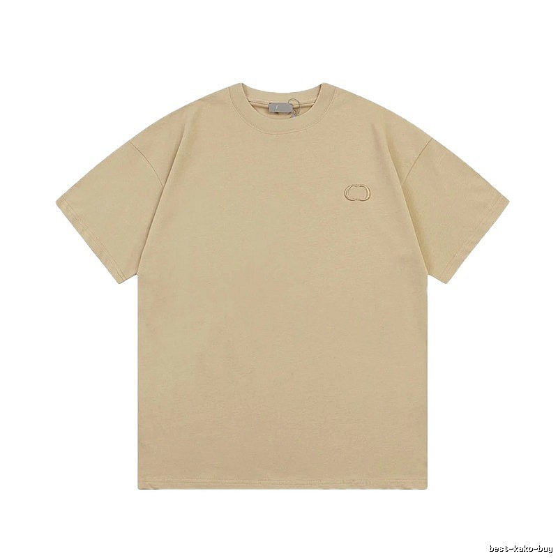 Dior Embroidered Minimalist Style Khaki Short-sleeve T-shirt