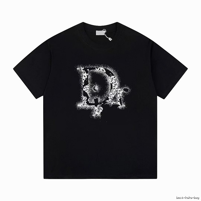 Dior Large D Print Trendy Style Black T-Shirt