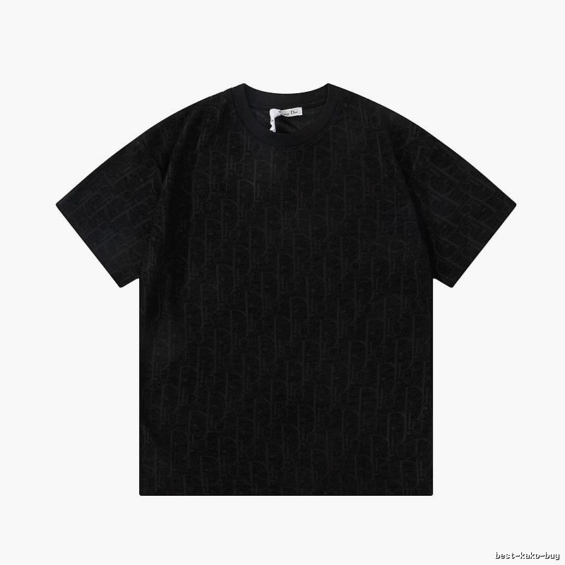 Dior Monogram All-over Print Light Luxury Style Black T-Shirt